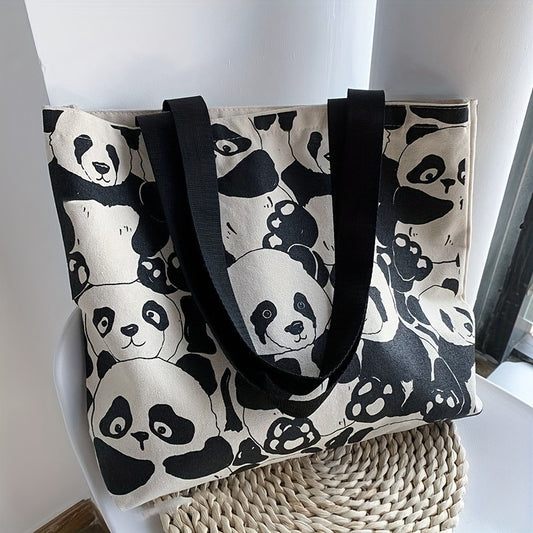 Large Capacity Panda Canvas Shoulder Bag - Cute Handbag Tote Bag